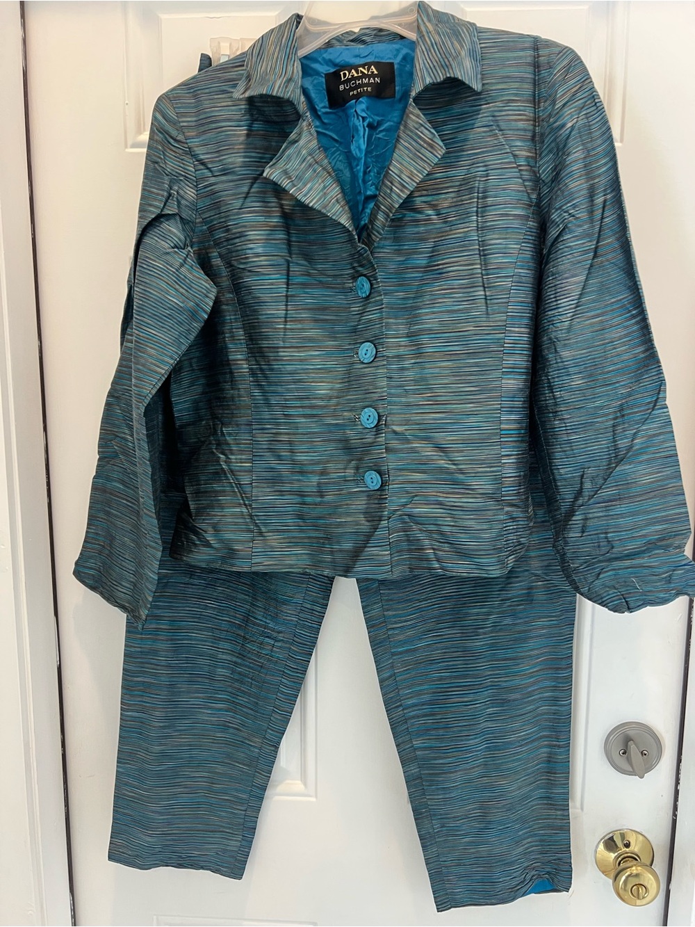 Dana Buchman Women Quiet Luxury Pant Suit Sz 10 Petite 2 Piece Blue #868